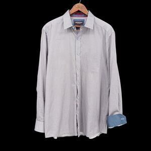 Johnston & Murphy Mens Sz L Cotton Button Down Shirt Geometric Print Flip Cuff